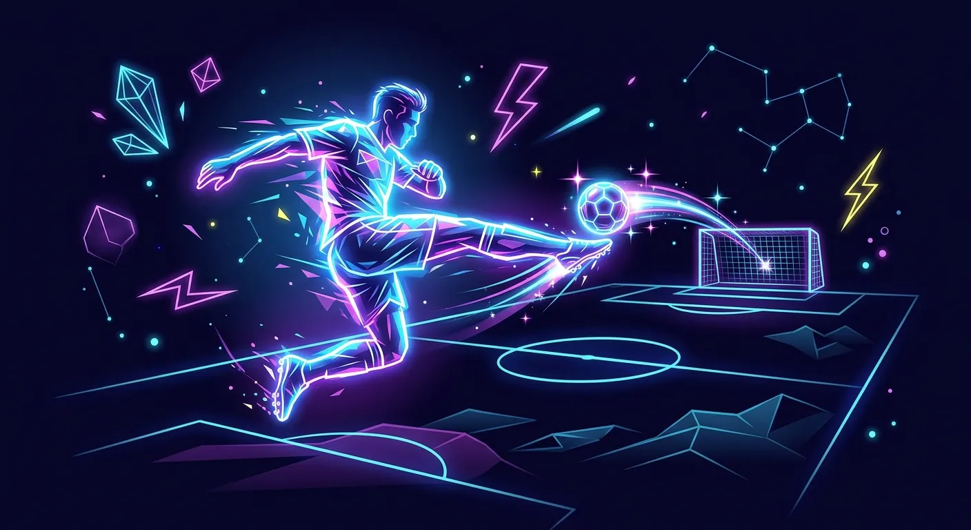 Pemain sepak bola melakukan gerakan dominan menendang bola di lapangan